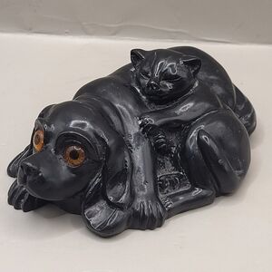 Vintage Black Cat on Dog Figurine Resin Made in Canada